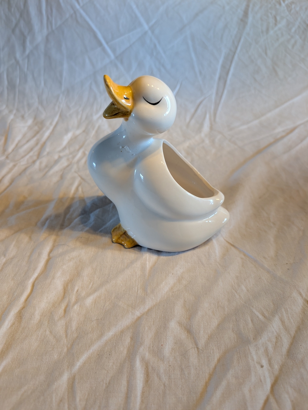 2/30$ Vintage White Ceramic Duck Planter with Yellow Beak and Feet